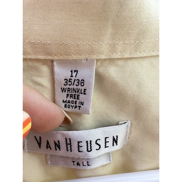 VanHeusen Mens Shirt Size 17 34/35 Tall Yellow Long Sleeve Button Up - Picture 6 of 11